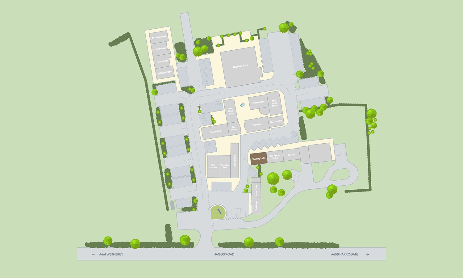 The Hayloft estate map at Rudding Estate